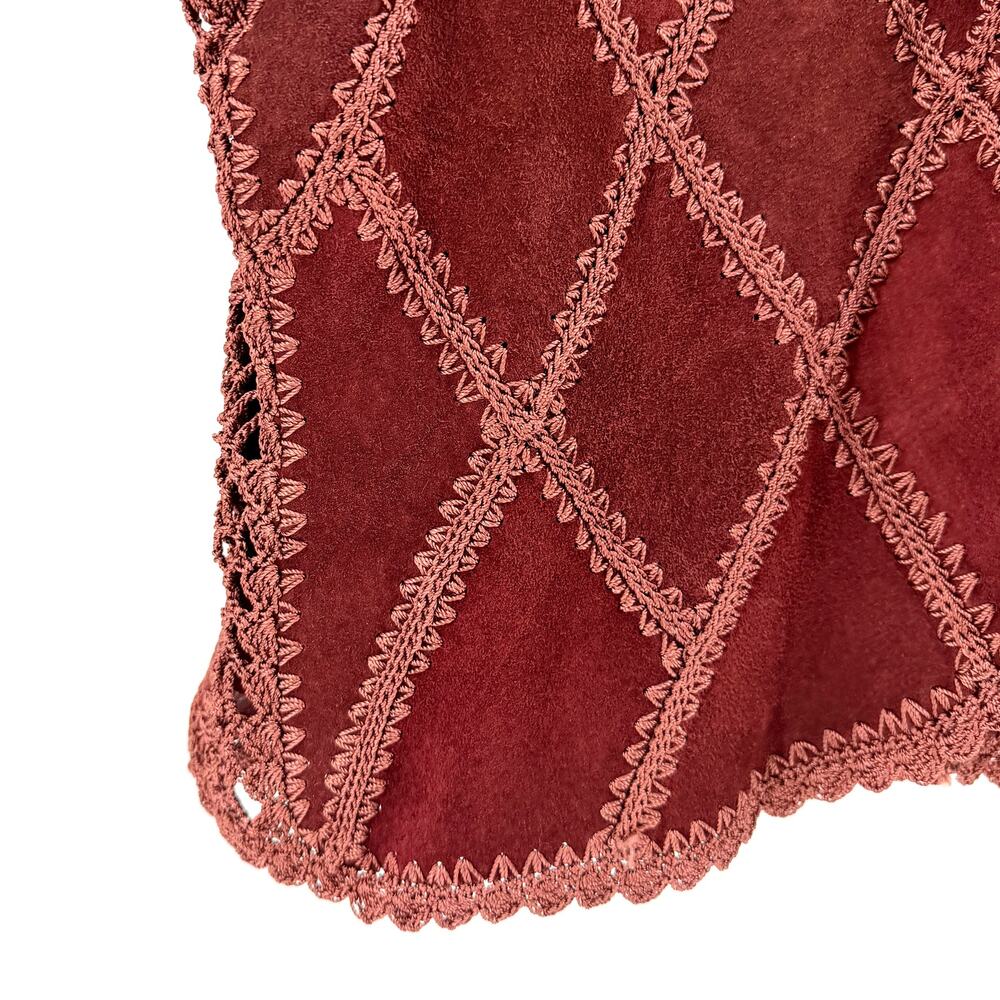 Vintage 90s Double D Ranchwear Maroon Genuine Suede Concho Button Vest - Picture 3 of 9